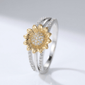 Silver and Gold Sunflower Diamond Ring