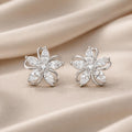 Inlaid Cubic Zirconia White Gold Petal Earrings